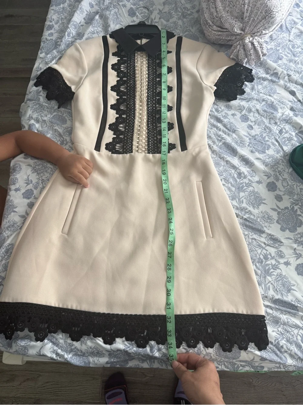 Self-Portrait Cream Dress with Black Lace Trim - Picture 1 of 4